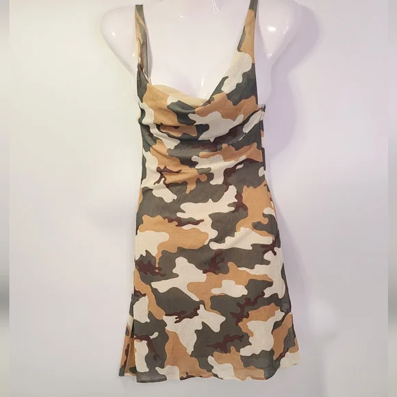 Kadra Dresses | Kadra Brown Green Tan White Camouflage Print Women's Dress Size S Small | Color: Brown/Tan | Size: S | Staywhite's Closet